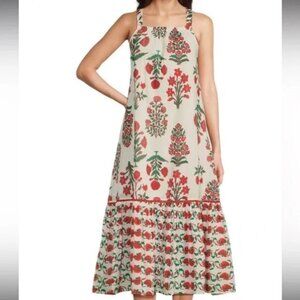 Ro's Garden Women's Theodore Maxi Dress Red White Floral Cotton Sleeveless Small